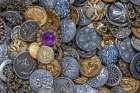 Close-up of variety of metal buttons Art Print